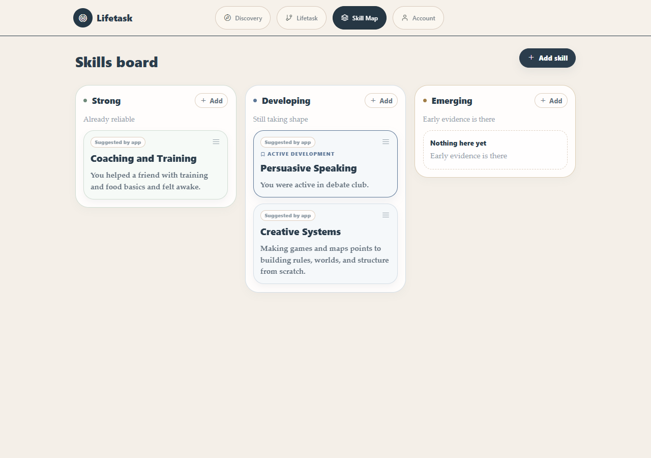 LifeTask skill map preview